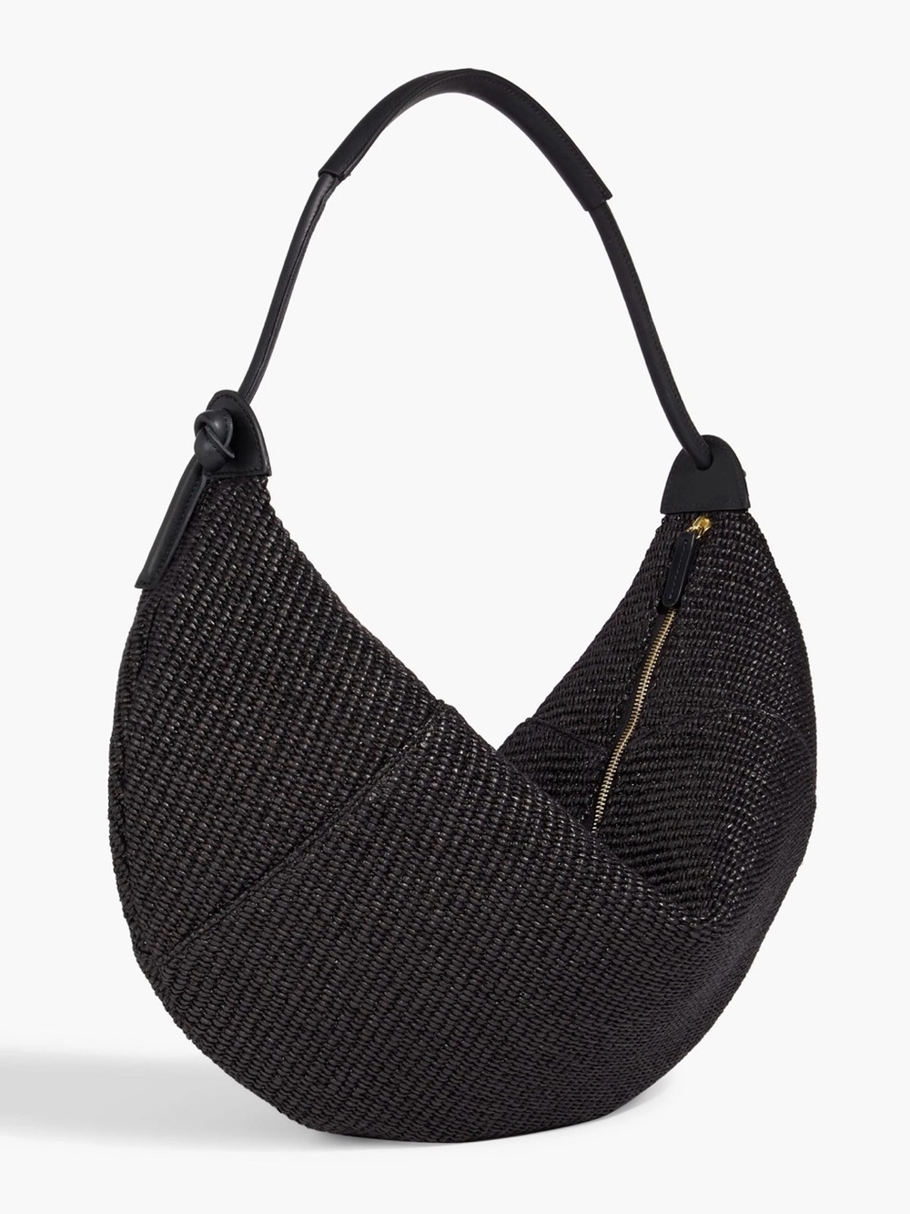 Mansur Gavriel Black Woven Raffia Crescent Shoulder Bag or Clutch